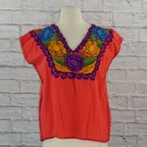 Vintage Embroidered Floral Peasant Top